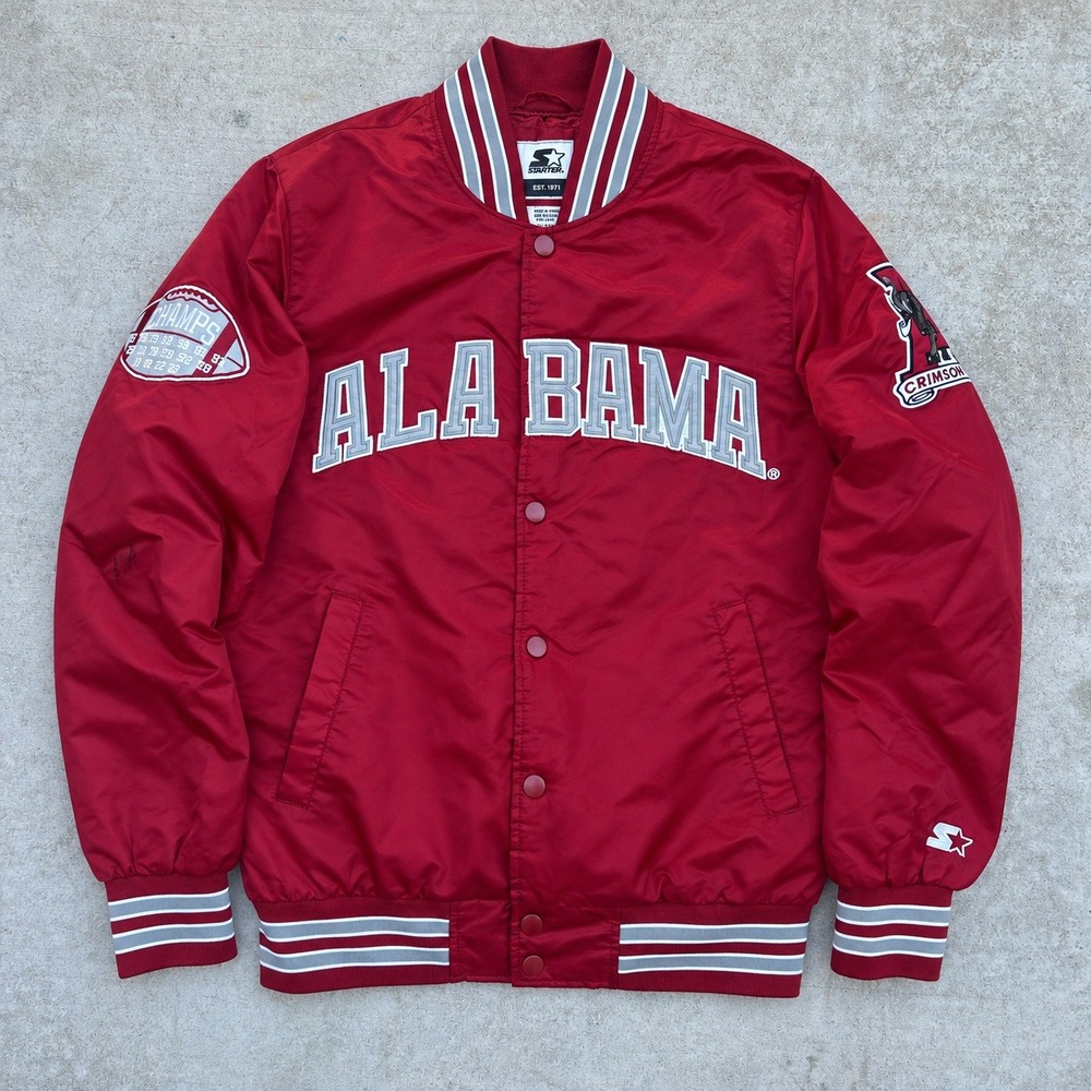 Starter Alabama Crimson Tide Bomber Jacket Small Red Y2K Streetwear Spellout